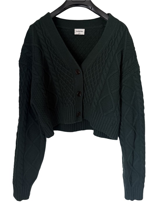 Aritzia Sweaters - Sunday Best Dark Green Cable Knit V-Neck Cropped Sweater